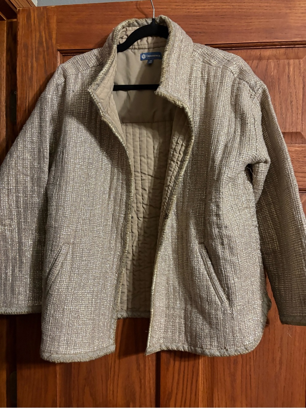 Democracy Light Taupe Textured Zip-Front Pea Coat